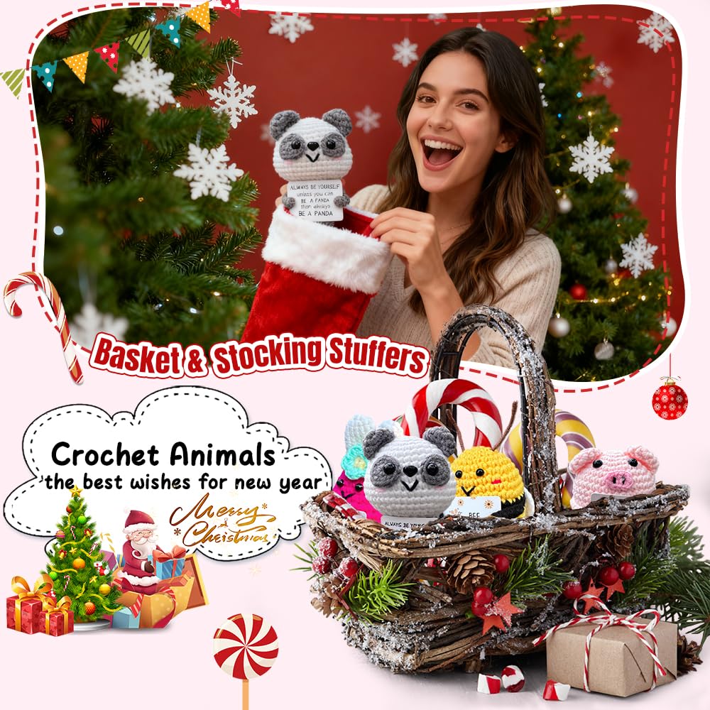 Hnqiqs 25PCS Crochet Animals Birthday Gifts for Women Men, Positive Crochet Animals Bulk Anniversary Christmas Encouragement Gif
