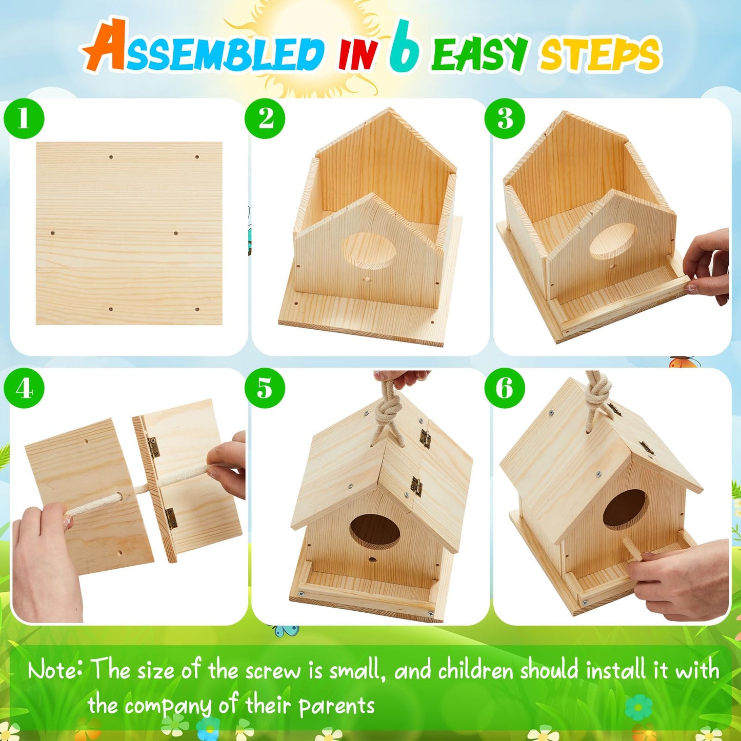Liliful 36 Sets Wooden DIY Birdhouse Kit Unfinished Bird Houses with Paints and Paintbrushes Bird Feeder Craft Arts for Boy or G