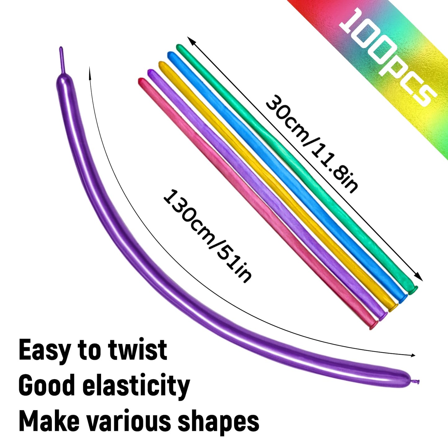 100Pcs 260 Balloons Metallic Long Balloons For Balloon Animals, Thickening Skinny Latex Twisting Balloon For Animals Modeling Ch
