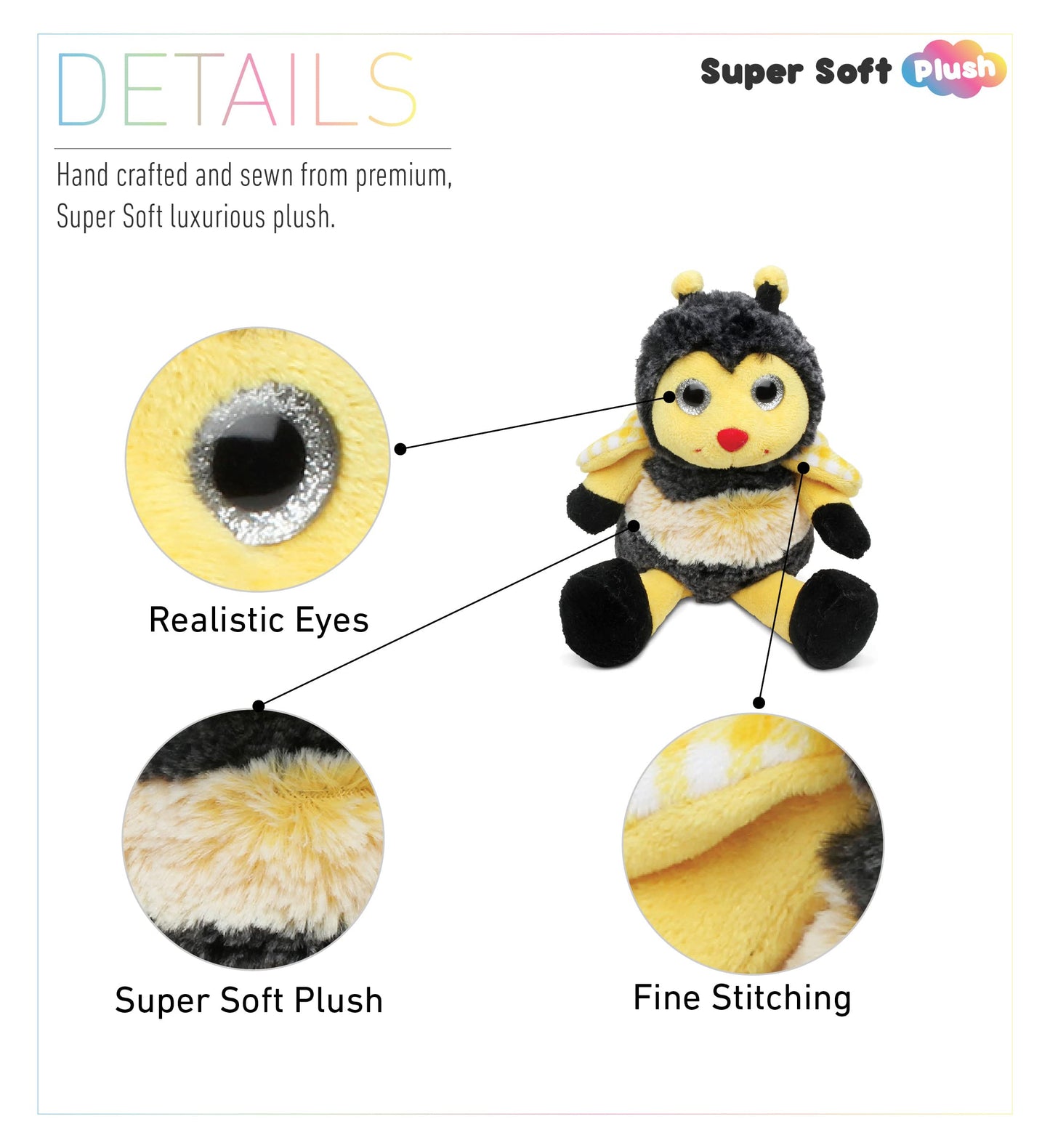 DolliBu Sitting Bee - Super Soft Realistic Stuffed Animal  Cute Insect Plush Toy for Boys and Girls  Adorable Gift for Baby  Kids  and mature-themeds - 7 Inches