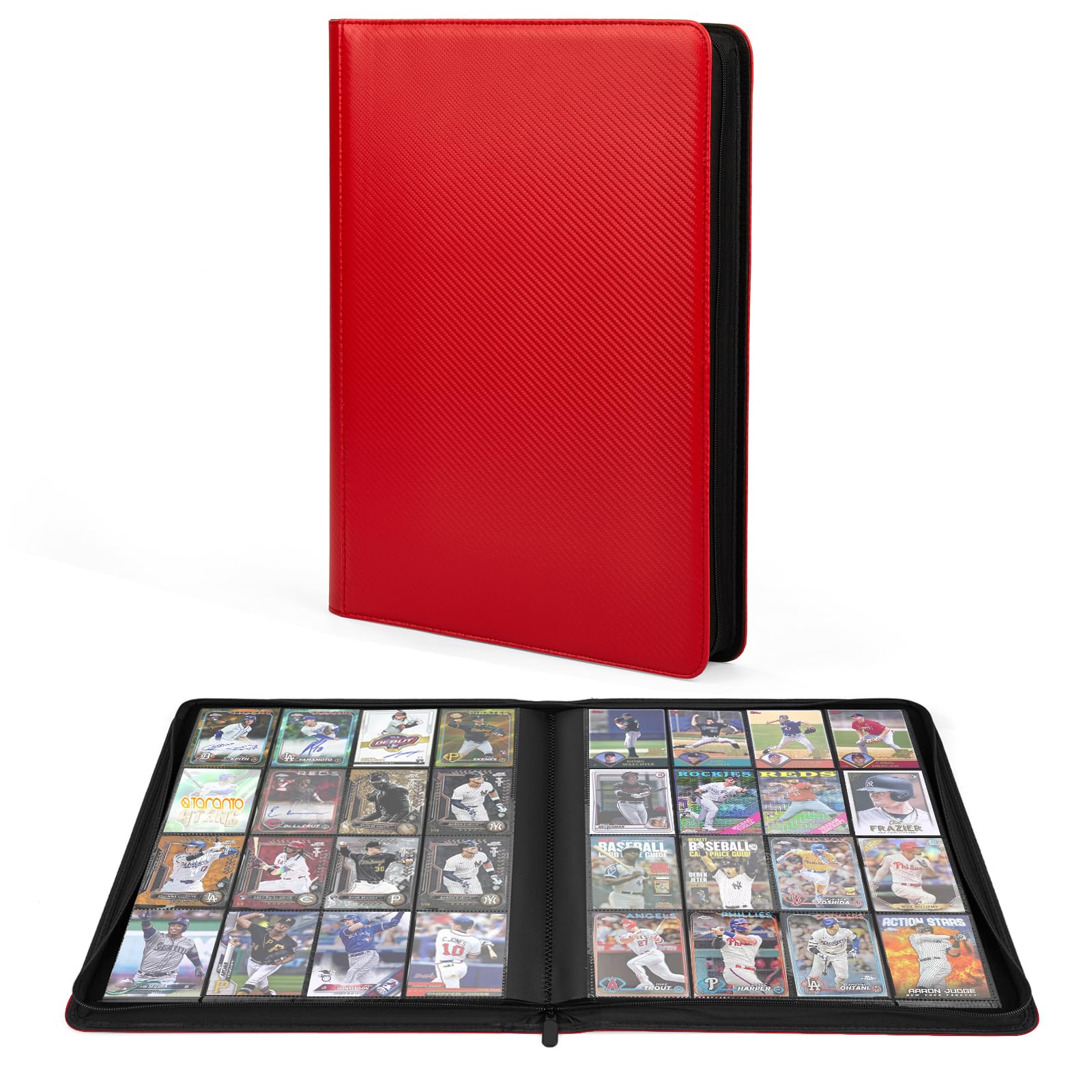 enhanced 1000+ Pockets Trading Card Binder  16-Pocket Ringless Side-Loading Album for TCG  MTG  Lorcana  Sports & Standard-Size Cards (Red)