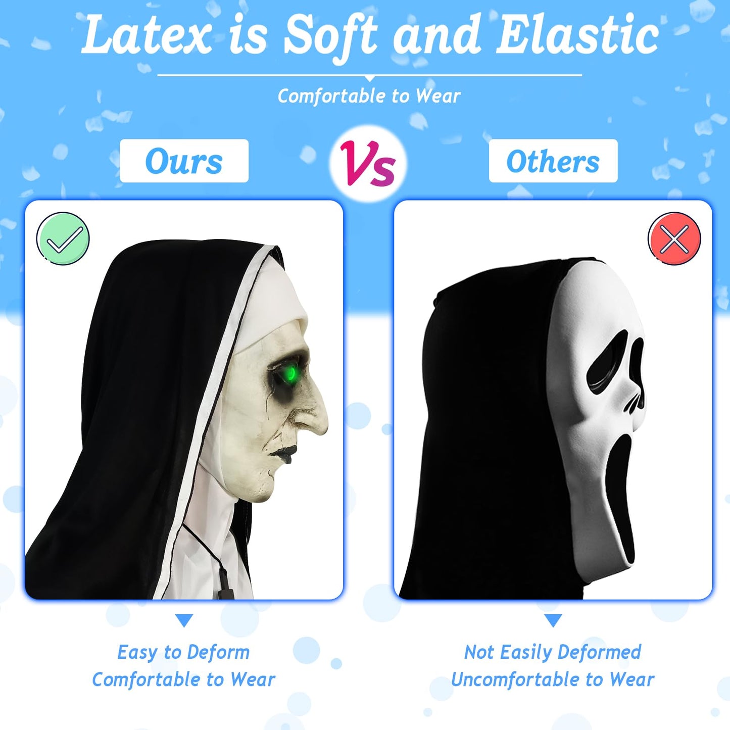 lewexiison 2024 Nun Scary Mask,Halloween Party Scary Full Head Costume Mask with cross necklace,Shut Up Lights