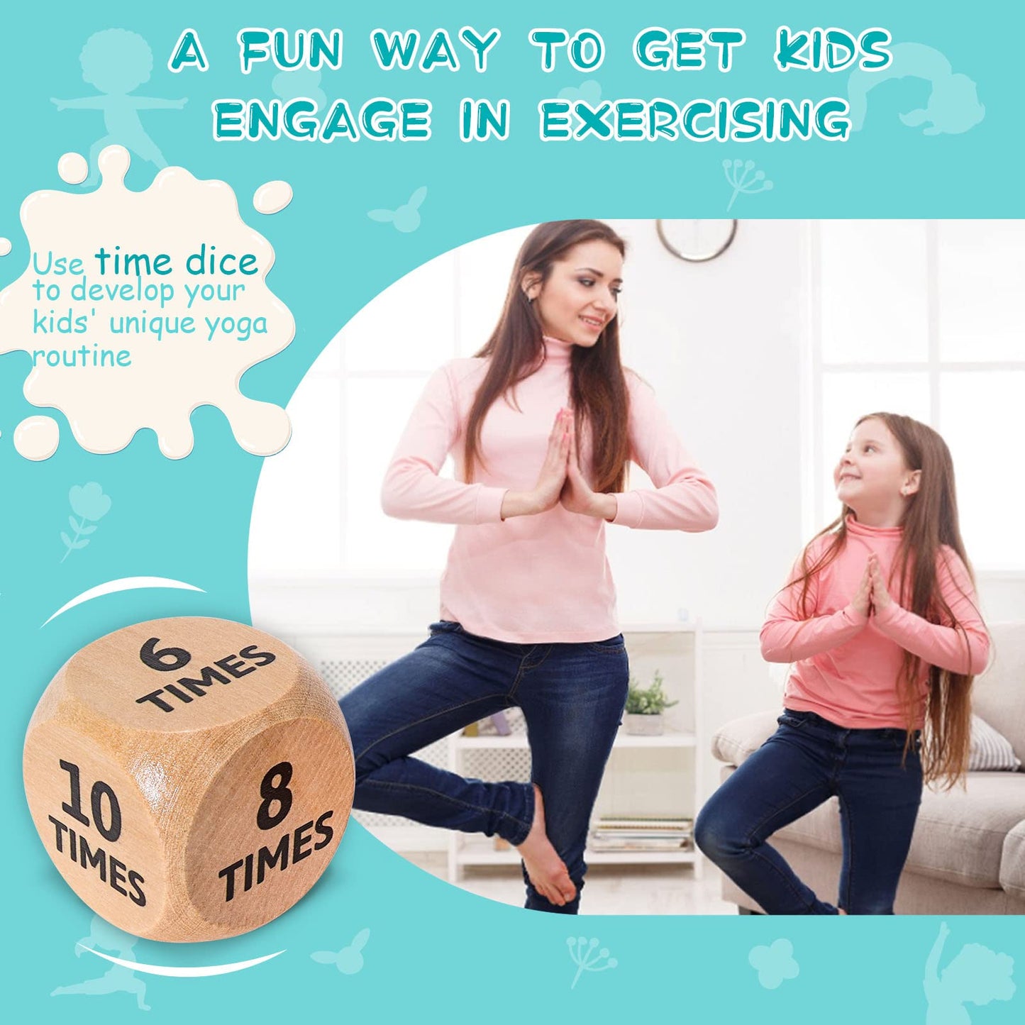 Garybank Kids Yoga Dice - Fun Exercise Game with 12 Yoga Cards & Wooden Box, Ideal for Kids