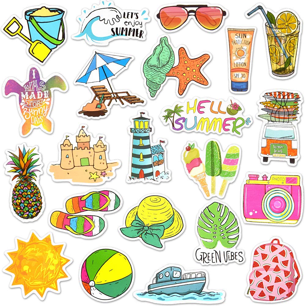Susihi Summer Beach Stickers For Hydroflasks Cute Stickers Laptop Water Bottles Stickers Waterproof Stickers For Teens(50 Pcs)