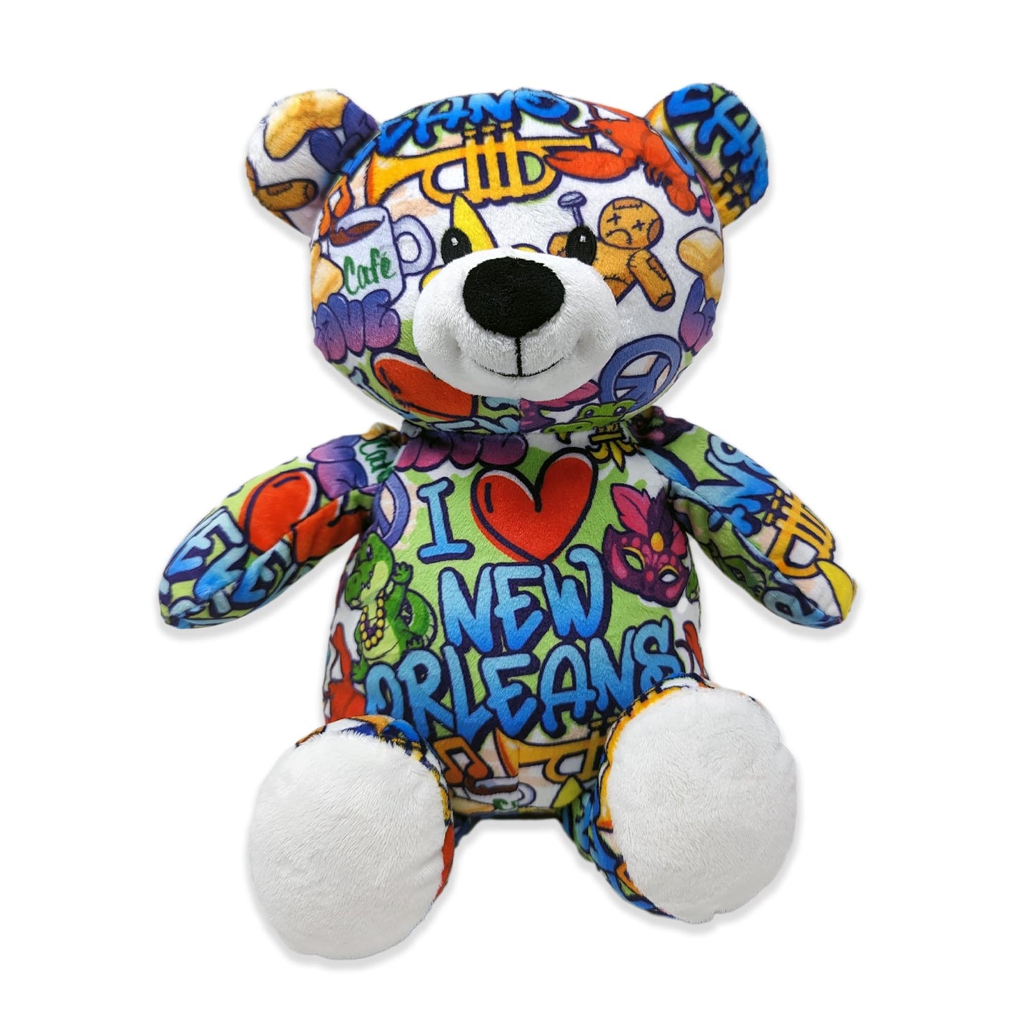 PLUSHOLOGY I Love New Orleans Graffiti Teddy Bear Eco Friendly Stuffed Animal; Cuddly Soft Velboa Plush Animal for Kids 3 Years Old to mature-themeds; Child-Safe Embroidered Eyes (10 Tall When Seated)