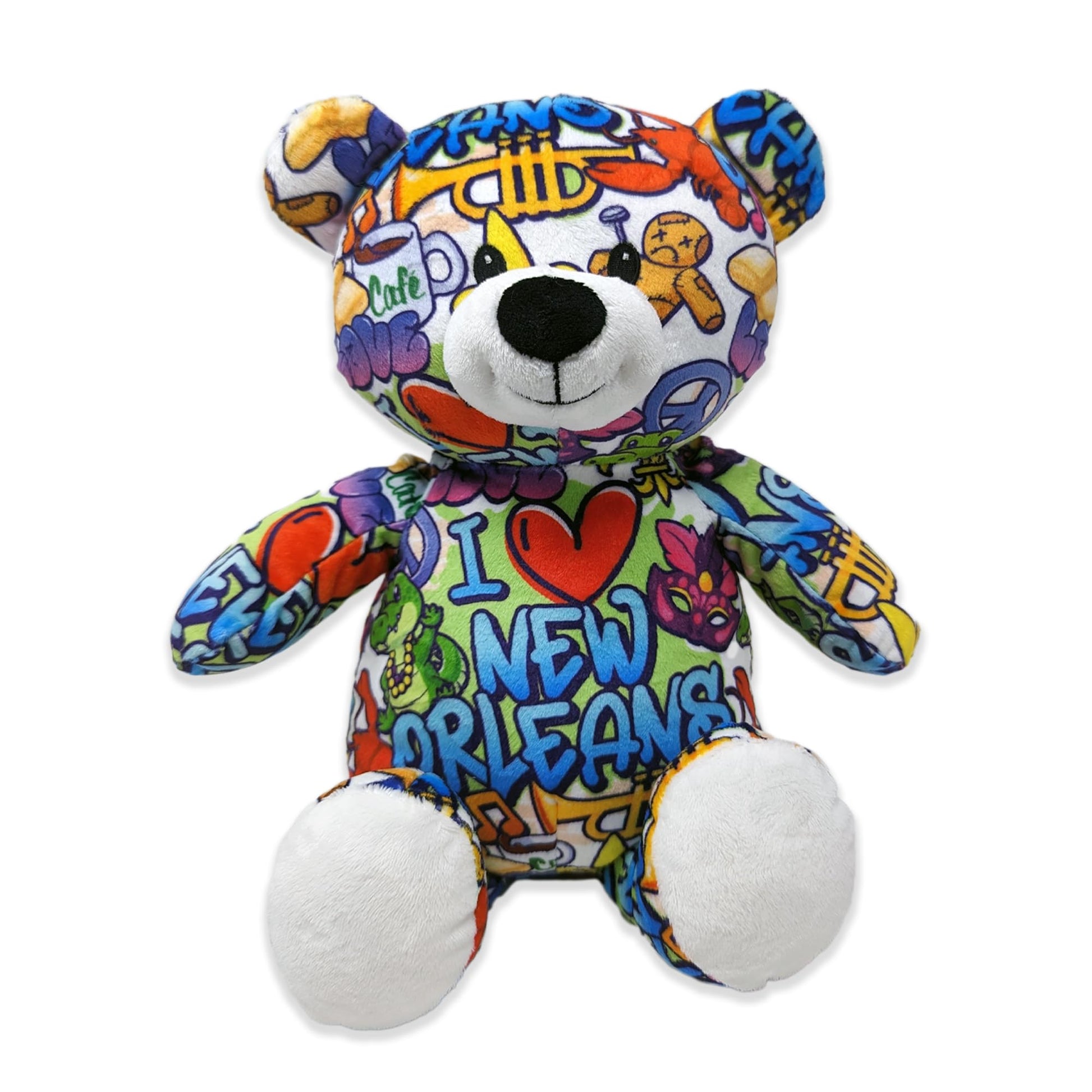 PLUSHOLOGY I Love New Orleans Graffiti Teddy Bear Eco Friendly Stuffed Animal; Cuddly Soft Velboa Plush Animal for Kids 3 Years Old to mature-themeds; Child-Safe Embroidered Eyes (10 Tall When Seated)