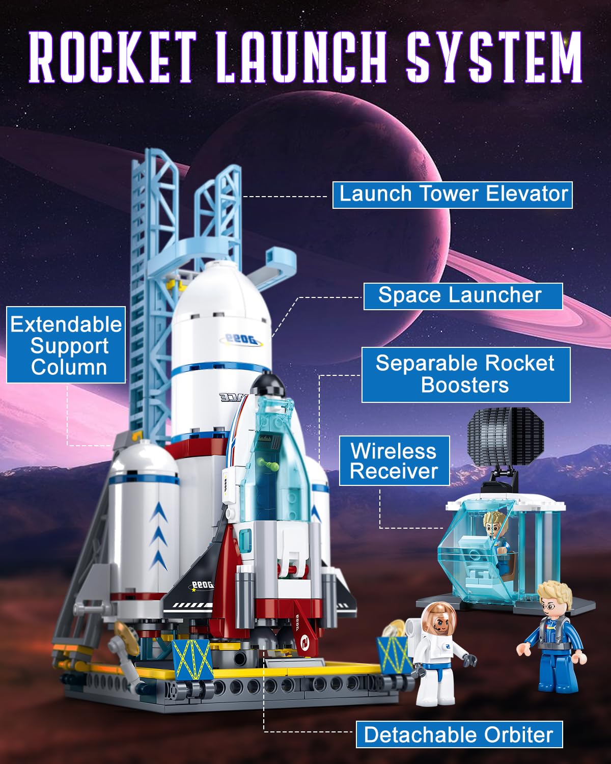 City Space Launch Center Building Set, Rocket Launchpad Building Kit With 4 Astronaut Minifigures For Stem Role-Play, Gift Toys For Boys 6-12, Compatible With Lego Space, 424 Pcs