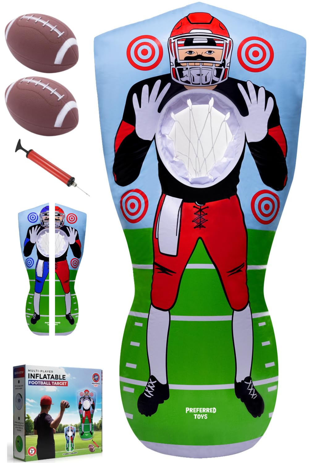 Inflatable Football Target - Double-Sided Toss Football Training Game with Mini Footballs - Fun Kids tossing Football Games for Indoors  Outdoors  Birthdays  Camping  Beach - 65 Inch