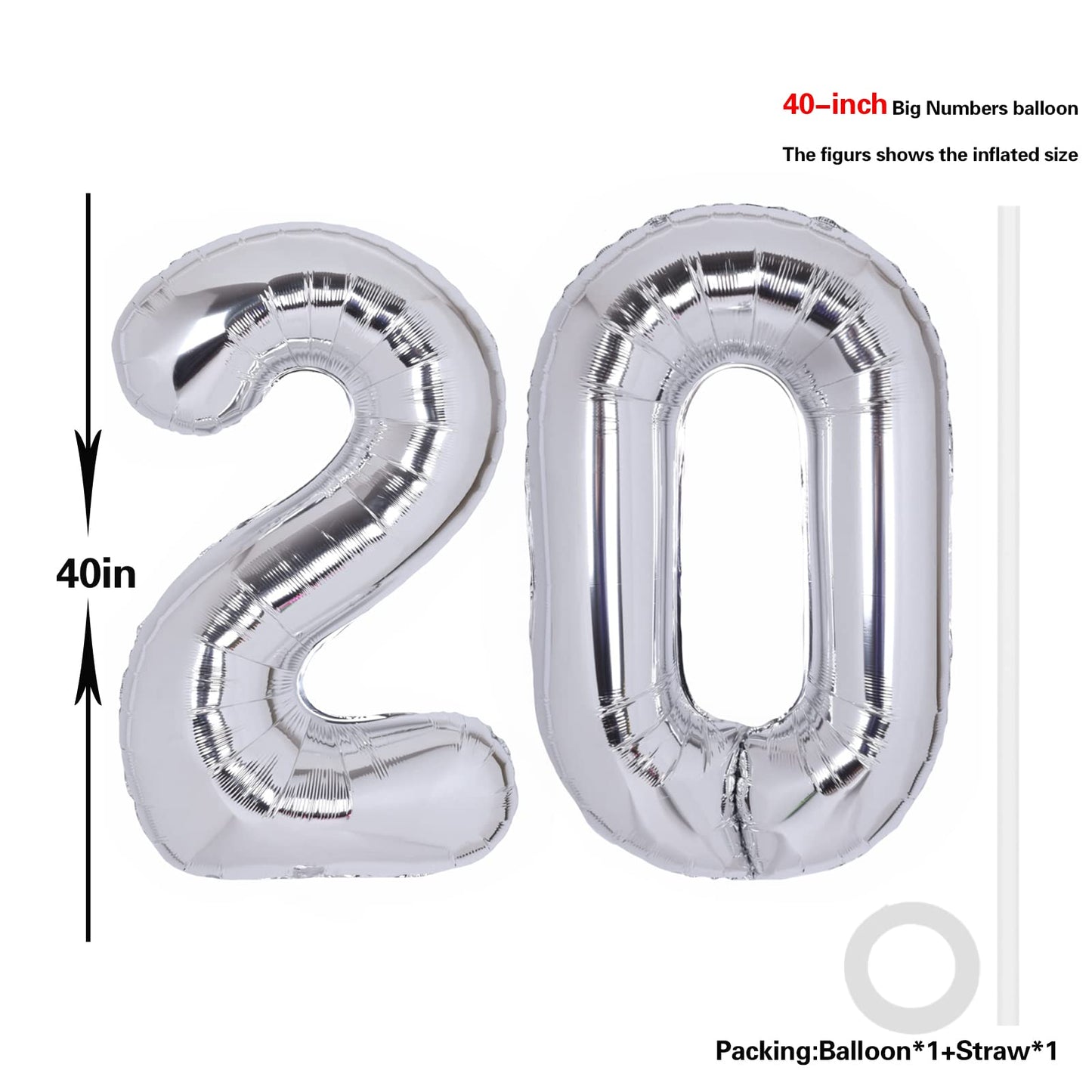 40 Inch Number 20 Balloon Silver Jumbo Giant Big Large Number 20 Foil Mylar Silver Balloons 20Th Birthday Party Anniversary Deco