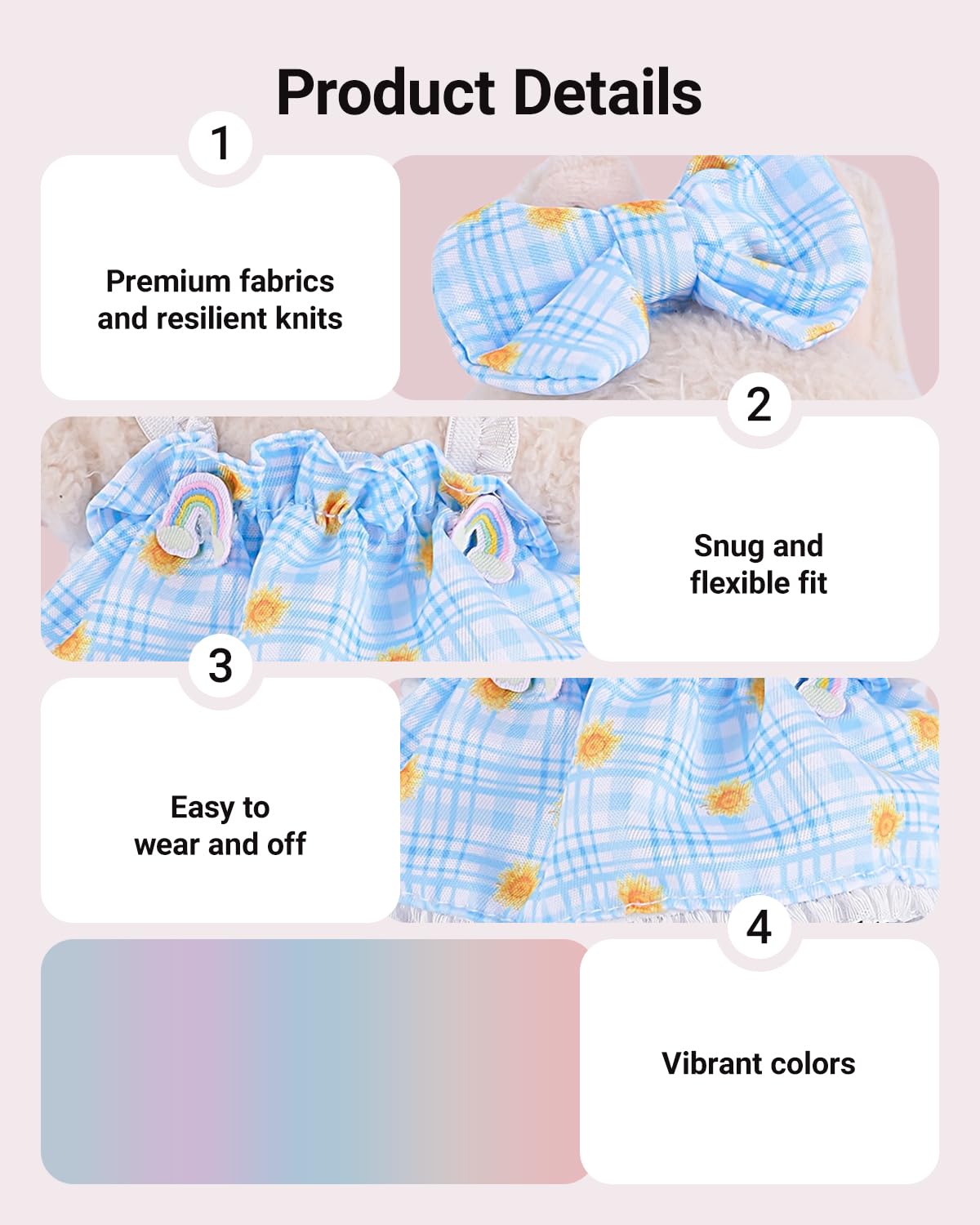 Ariker 3Pcs 15Cm/17Cm Doll Clothes Set For Labubu Dolls (No Doll), Stylish Outfits Accessories, Plaid Dress For Girls Boys Colle