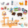 Sweetace 43Pcs Cat Toys For Kids Pretend Play Cat Figures Playset Toddler Toy Interactive Kitten Role Play Set Realistic Cats Ca