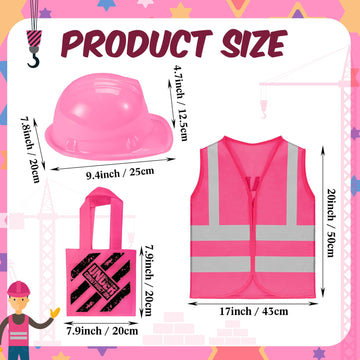 Satinior 24 Pcs Construction Dress Up Supplies Kids Costume Including Tote Bag Vest Construction Hat For Kids Age 3-8(Pink)