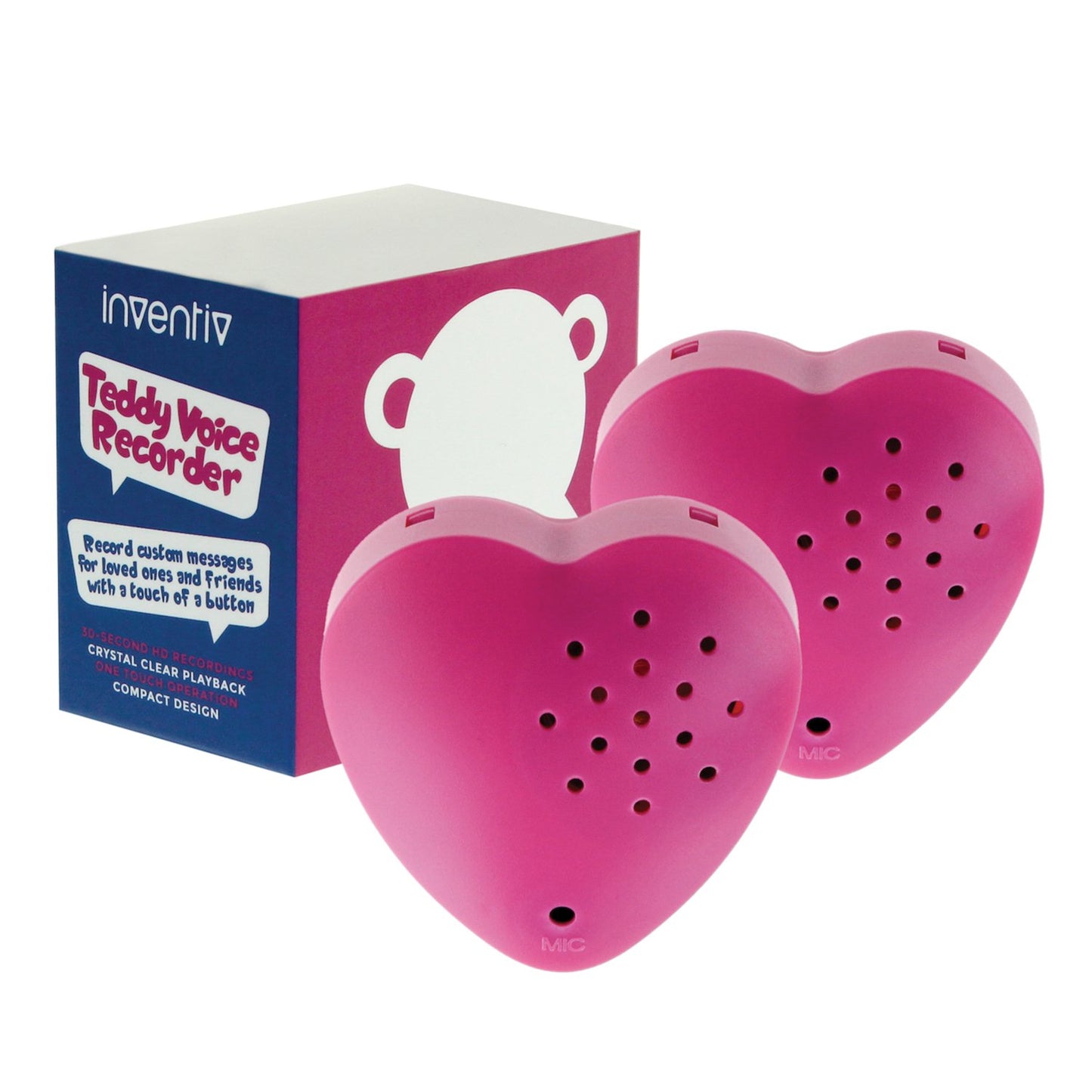 Inventiv 30 Second Voice Sound Recorder Module - 2 Pack for Plush Toys, Custom Messages, Model HEART2, Pink