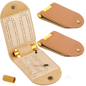 Travel Cribbage Board Game Set, Portable Cribbage Boards Unique 2 Track Cribbage Board, Foldable Pu Mini Cribbage Board With 4 C