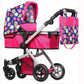 Fash N Kolor | Foldable Pram For Baby Doll With Flower Design With Swiveling Wheel Adjustable Handle Bassinet Stroller With Baby