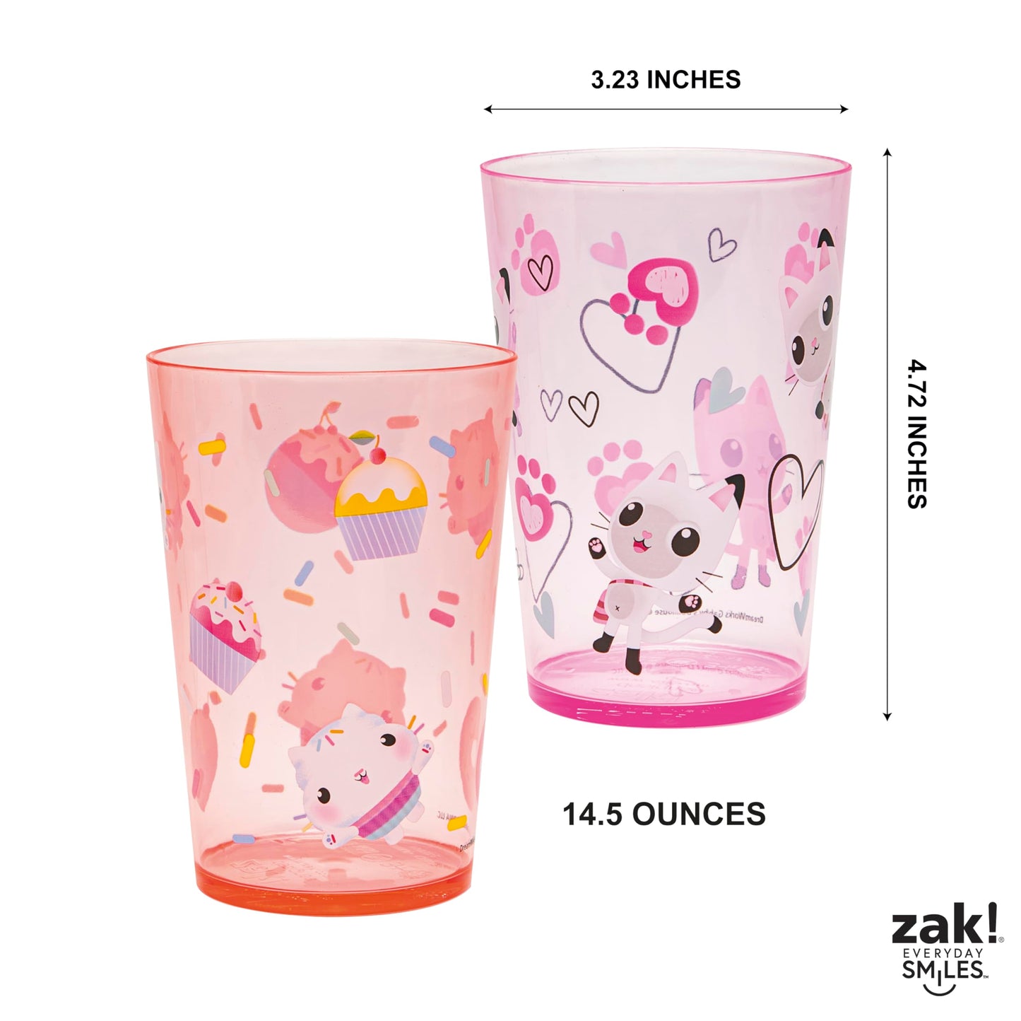 Zak Designs DreamWorks Gabbys Dollhouse Nesting Tumbler Set for At Home, 14.5oz Non-BPA Plastic Cups, 4-Pack (Gabby, Pandy Paws