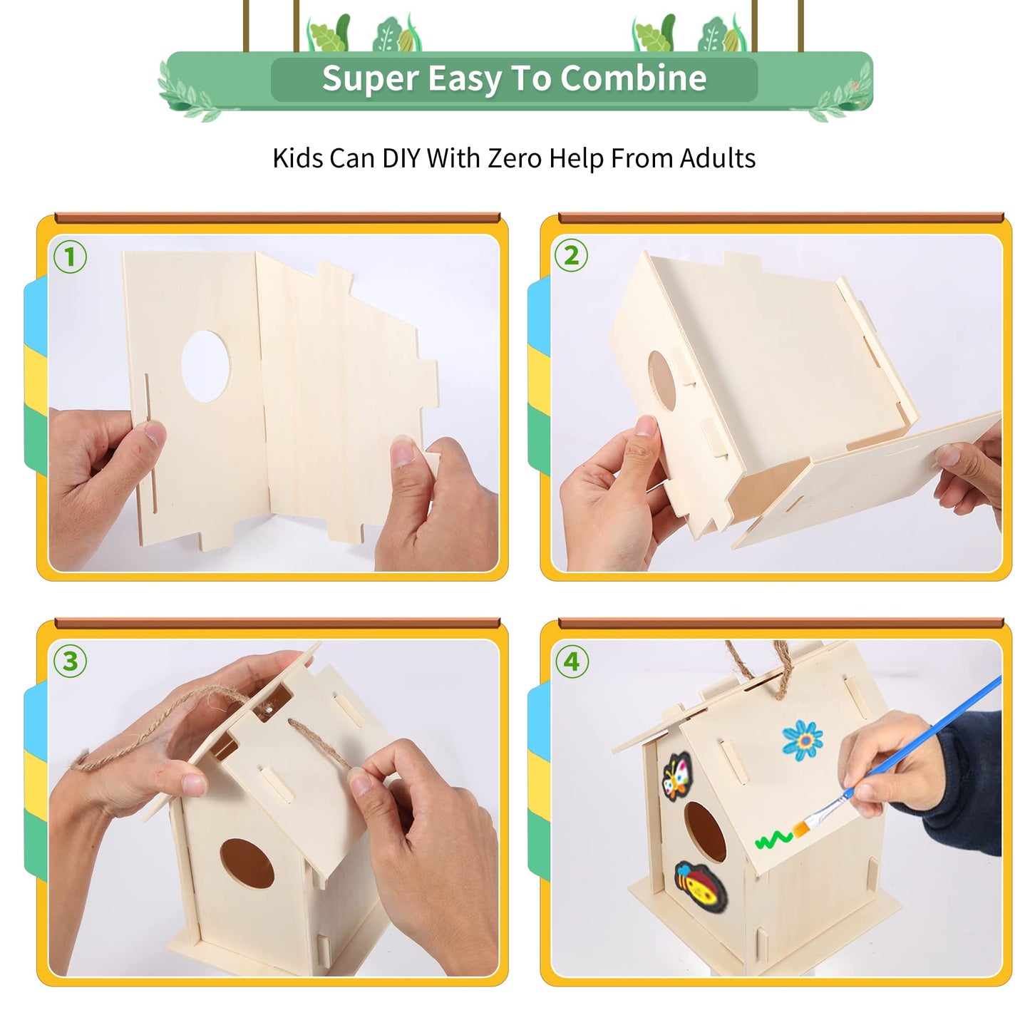 ILHSTY 6 Pack Large DIY Bird Houses Kits for Kids, Kids Crafts Wood Houses for Crafts Class Parties, DIY Crafts and Art Birdhous