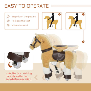 Qaba Ride-On Walking Rolling Kids Horse With Easy Rolling Wheels, Soft Huggable Body, & A Large Size For Kids 3-8 Years