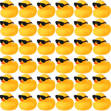 36 Pcs Mini Rubber Ducks With 36 Sunglasses Rubber Ducks In Bulk Bathtub Duckies Toys For Kids Gift Baby Shower Birthday Party Favors Cruise (Yellow, Duck With Sunglasses)