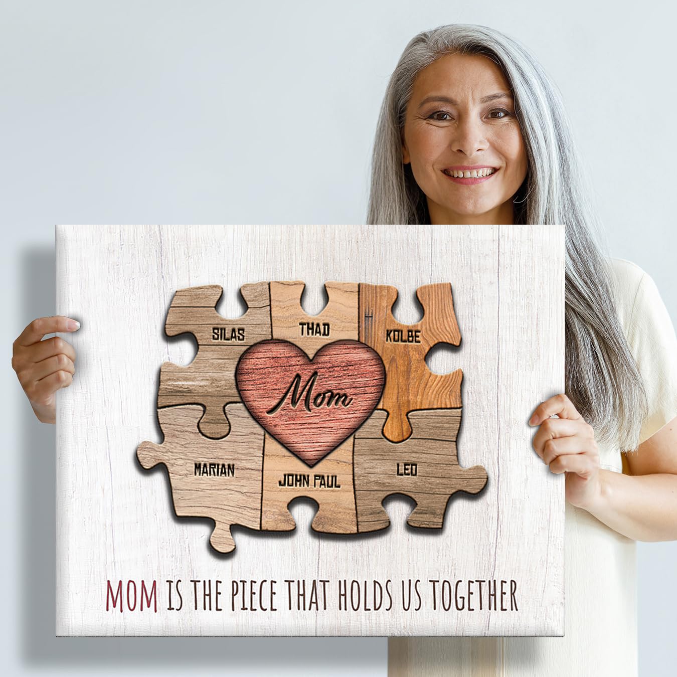 Personal-Prints Mom & Children Personalized Heart Puzzle Wall Art | Unique Customized With Up To 8 Names | Mothers Day, Birthday
