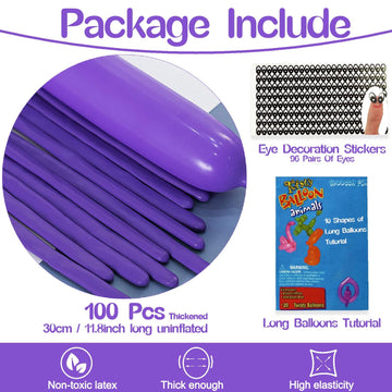 260 Balloons Purple, Thickened 100 Pack Long Balloons Twisting Skinny Magic Balloons For Balloon Arch Animals Clown Kids Birthda