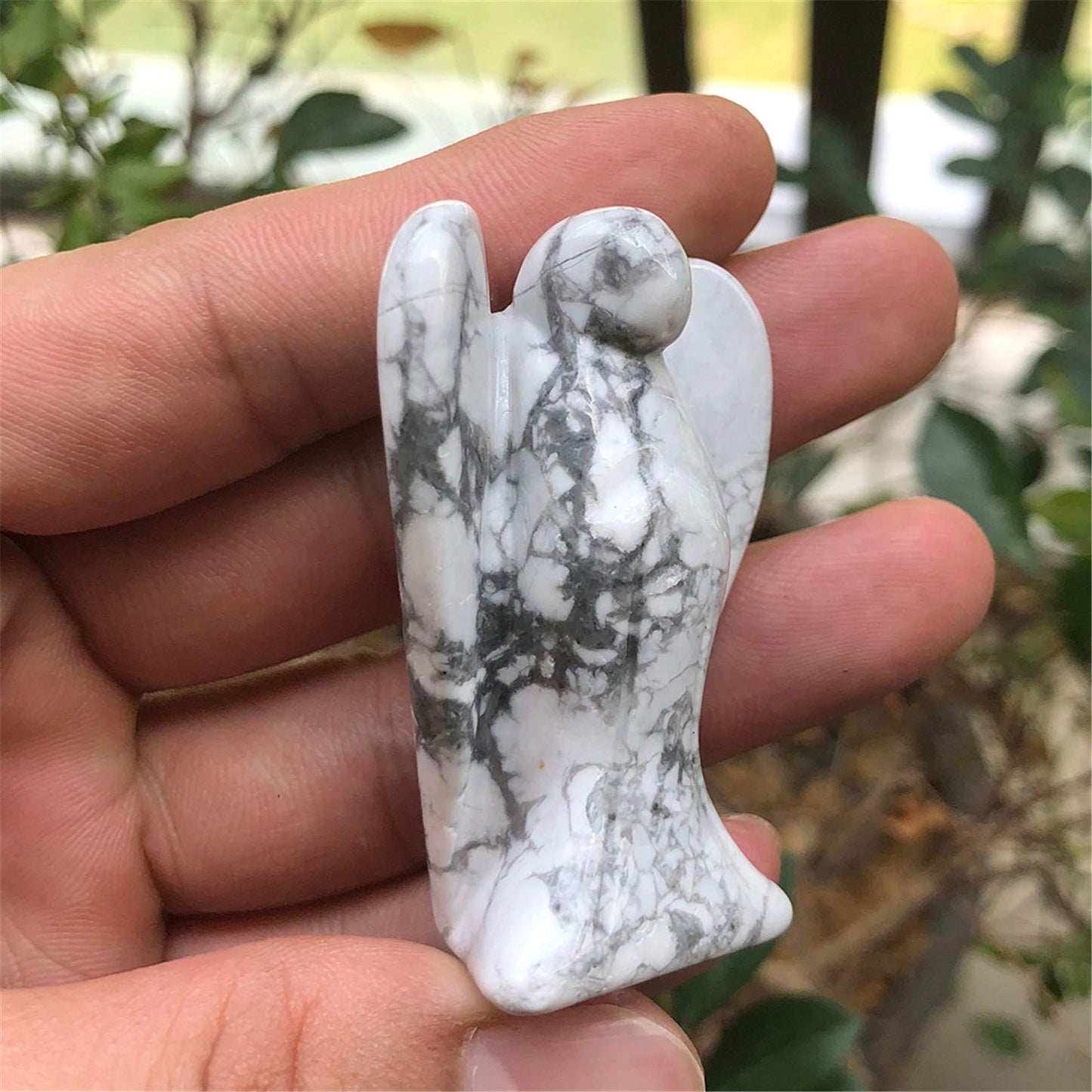 Fekuar Natural White Howlite Turquoise Guardian Angel Statue, Hand-Carved Healing Crystal Pocket Figurines Decoration 2 Inches