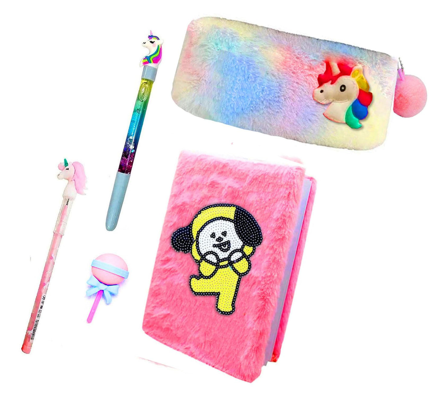 Neel School Stationery Cute Fancy Designer Stationery Gift Set For Kids Unicorn Theme School Supplies Kitty Fur Diary, Pencil Ca