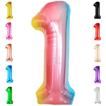 Katchon, Giant 40 Inch, Rainbow Number 1 Balloons - Number One Balloon For First Birthday | Foil Rainbow 1 Balloon For First Birthday | Rainbow 1 Year Old Balloon | First Birthday Decorations For Girl