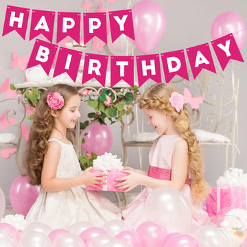 Hot Pink Happy Birthday Banner Birthday Sign For Backdrop Happy Birthday Decorations For Women Girls Kids Birthday Party Wall Door Garland Bunting Banner Hot Pink Party Supplies
