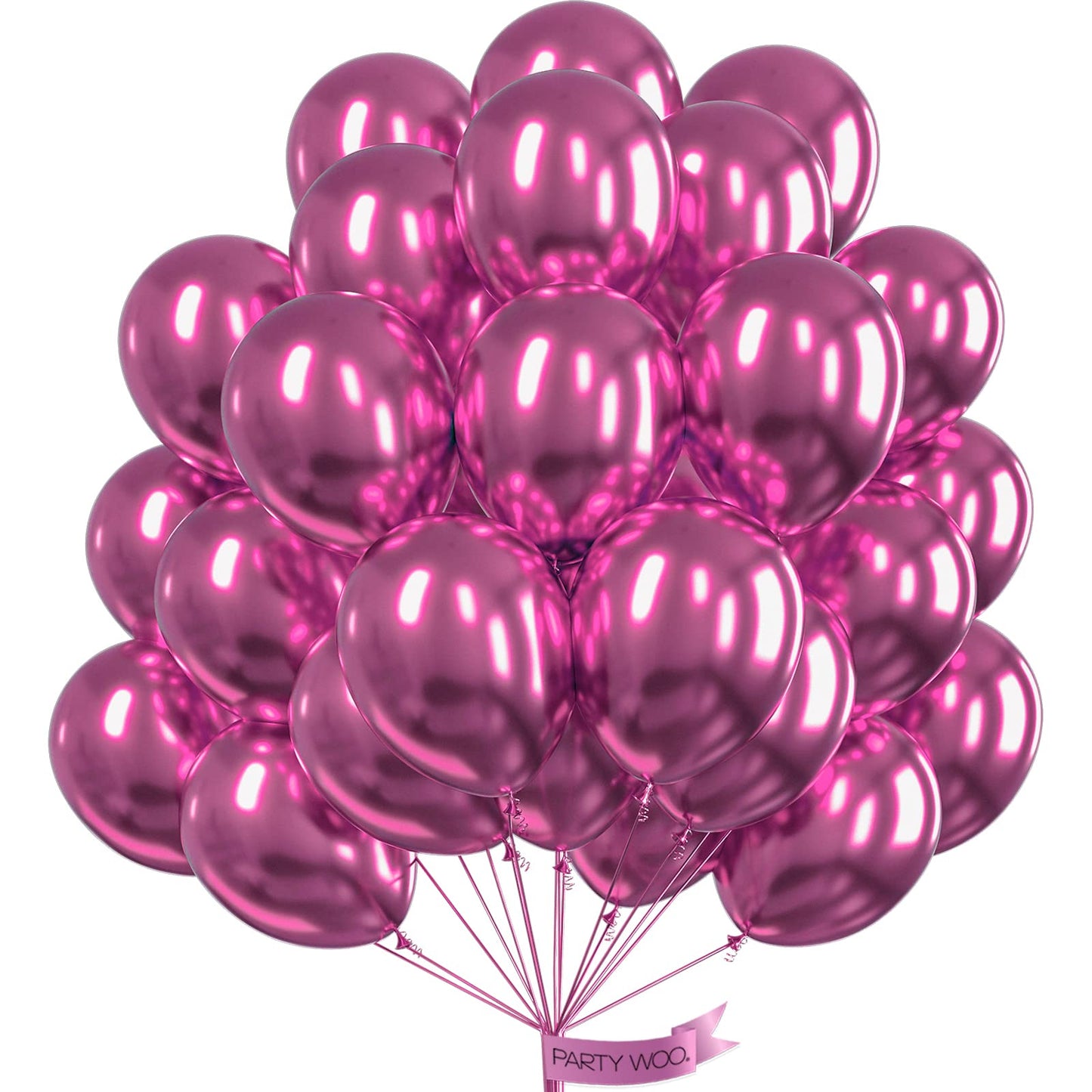 PartyWoo 12 Inch Metallic Magenta Balloons, 50 pcs Rubber Balloons for Party Decorations, Birthday, Baby Shower, Pink-G114