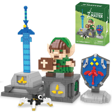 Finger Rock Link Building Set  Game Action Figure Building Kit  4 in 1 BOTW Holding Master decorative replica blade and Hylian Shield Guardian Toys Gifts for mature-themeds Kids 12+ (1200 PCS)