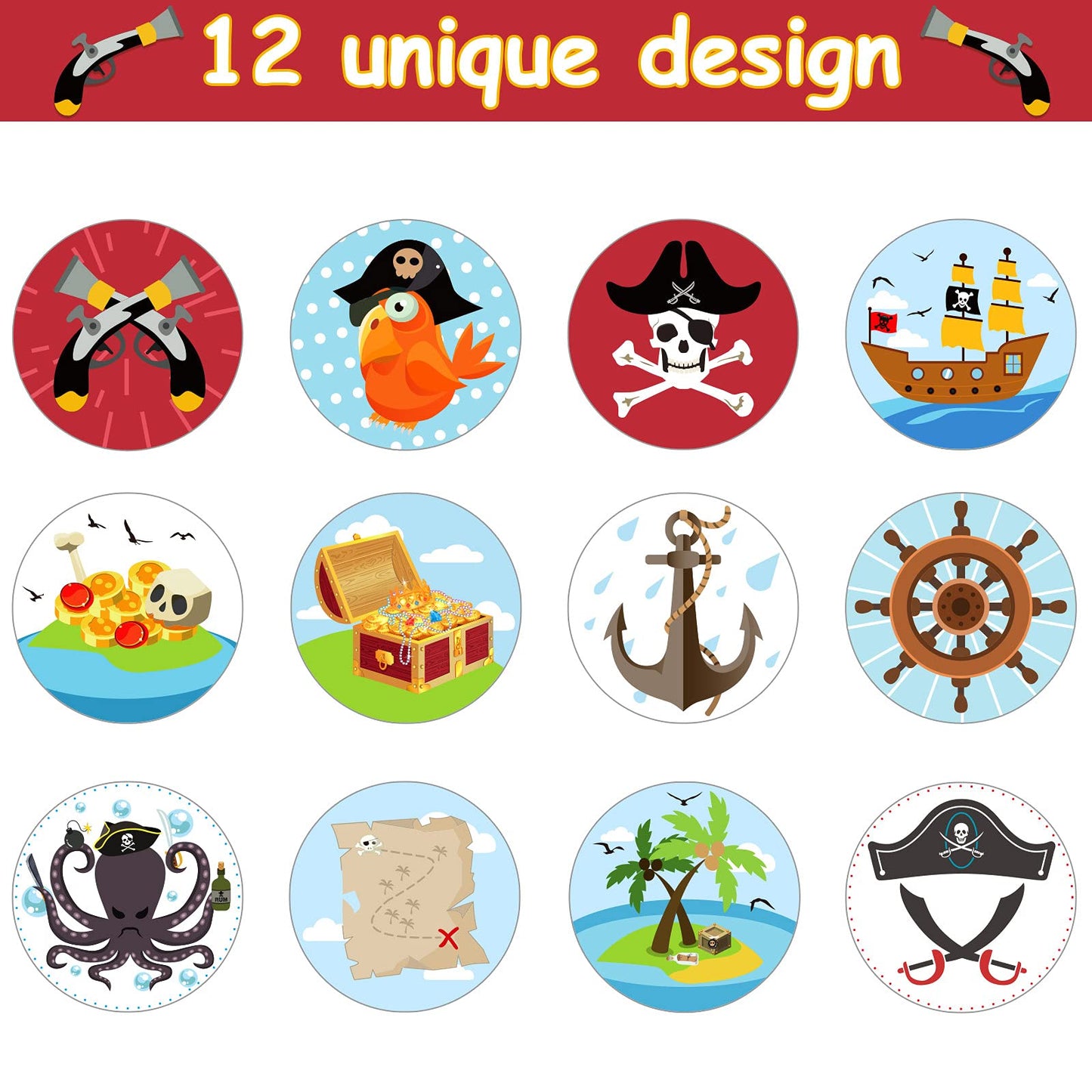 1000 Pieces Pirate Stickers Fun Pirate Themed Stickers Assorted Pirate Roll Stickers Pirate Wall Decals Pirate Birthday Party Fa
