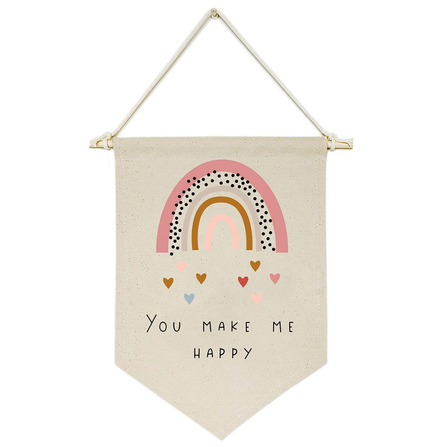 You Make Me Happy,Rainbow,Heart -Canvas Hanging Flag Banner Wall Sign Decor Gift for Baby Kids Girl Boy Nursery Teen Room Front 