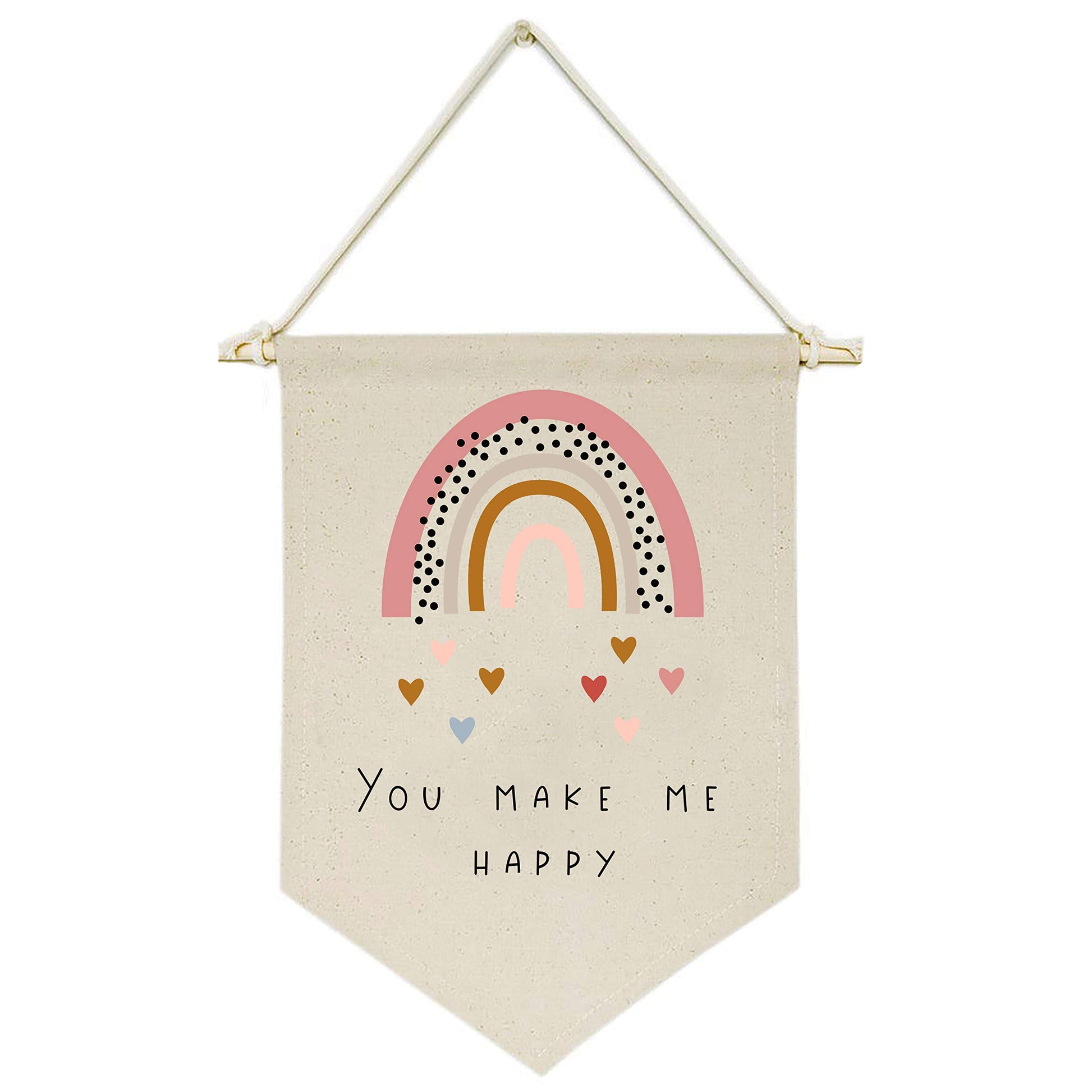 You Make Me Happy,Rainbow,Heart -Canvas Hanging Flag Banner Wall Sign Decor Gift for Baby Kids Girl Boy Nursery Teen Room Front 