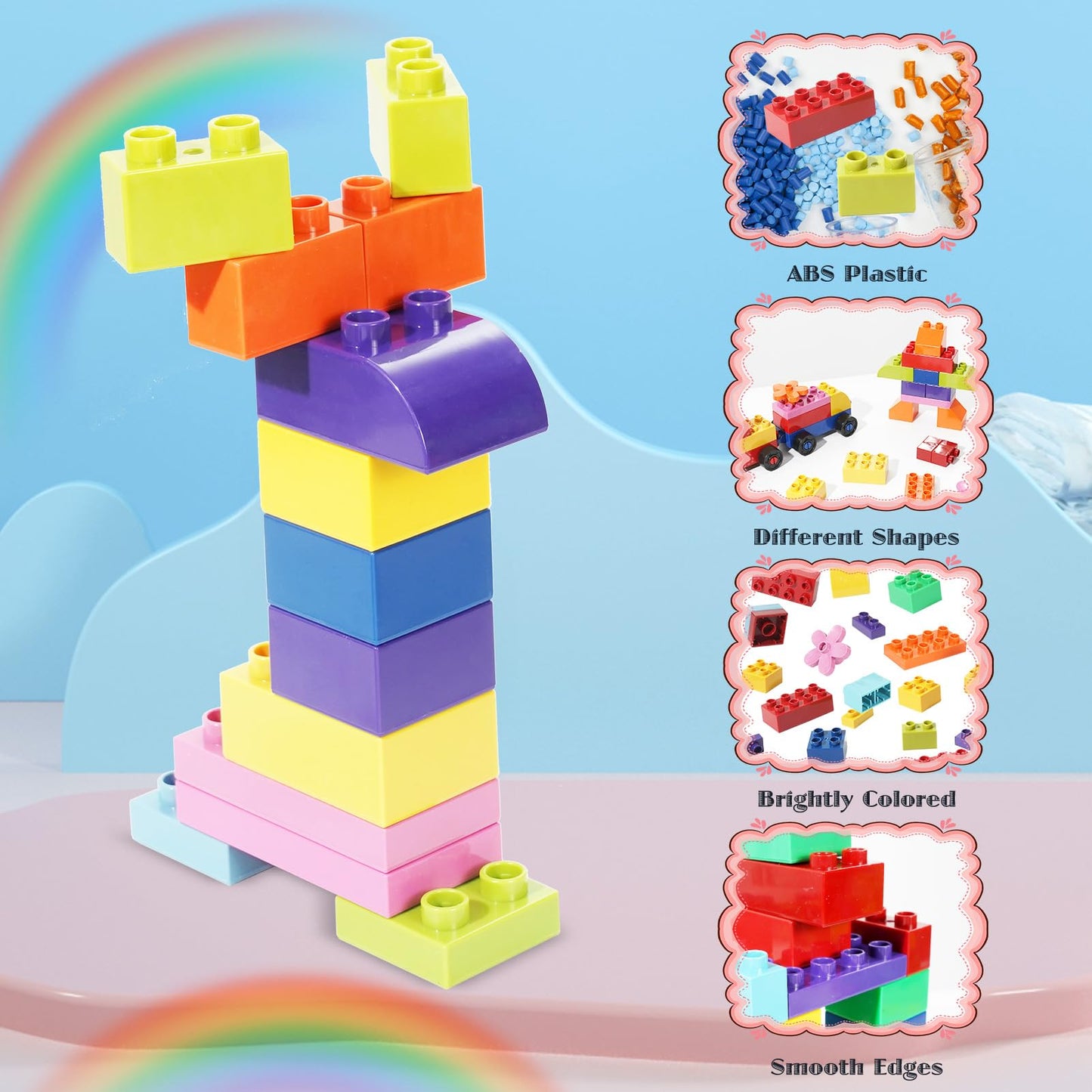 FlatGoat Building Blocks 208 Piece Set Compatible with All Major Brands, Classic Big Bricks for Kids Toddlers, STEM Large Buildi