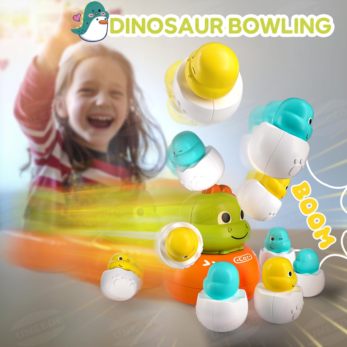 Uneede 4 In 1 Bounce And Catch Dinosaur Toys, Magnetic Fishing Game, Tic Tac Toe, Bowling And Pop Up Family Operation Game, Chri