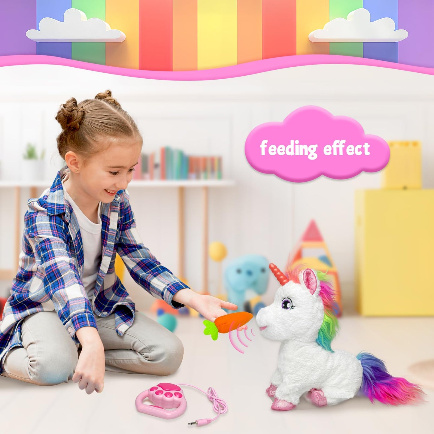 Yh Yuhung Walking Unicorn Toy With Remote Control Leash, Light-Up Horn, Electronic Pets Unicorn, Walking Pony Toys Horse, Unicor
