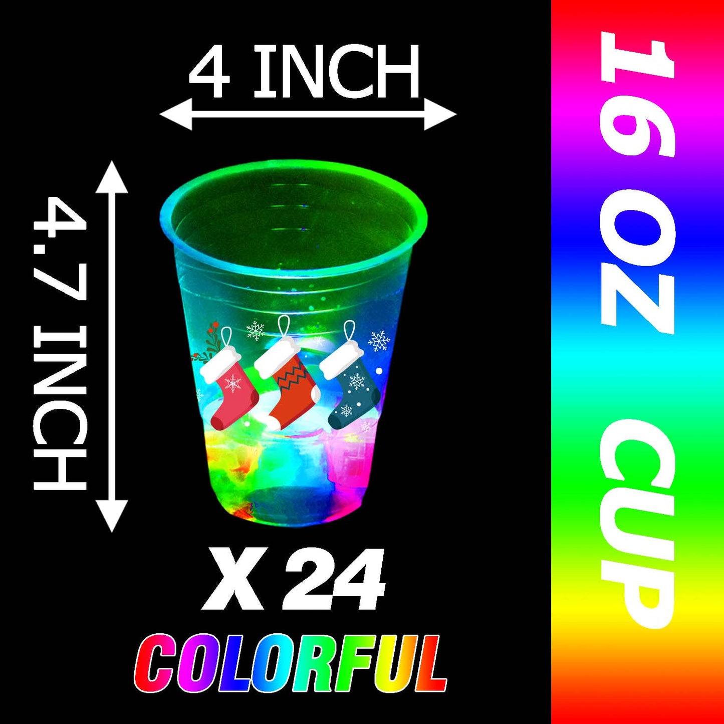 24 Pcs Christmas Party Cups,Glowing Christmas Flashing Theme Party Cups,Decoration Cups for Christmas Party Supplies, Party Favo