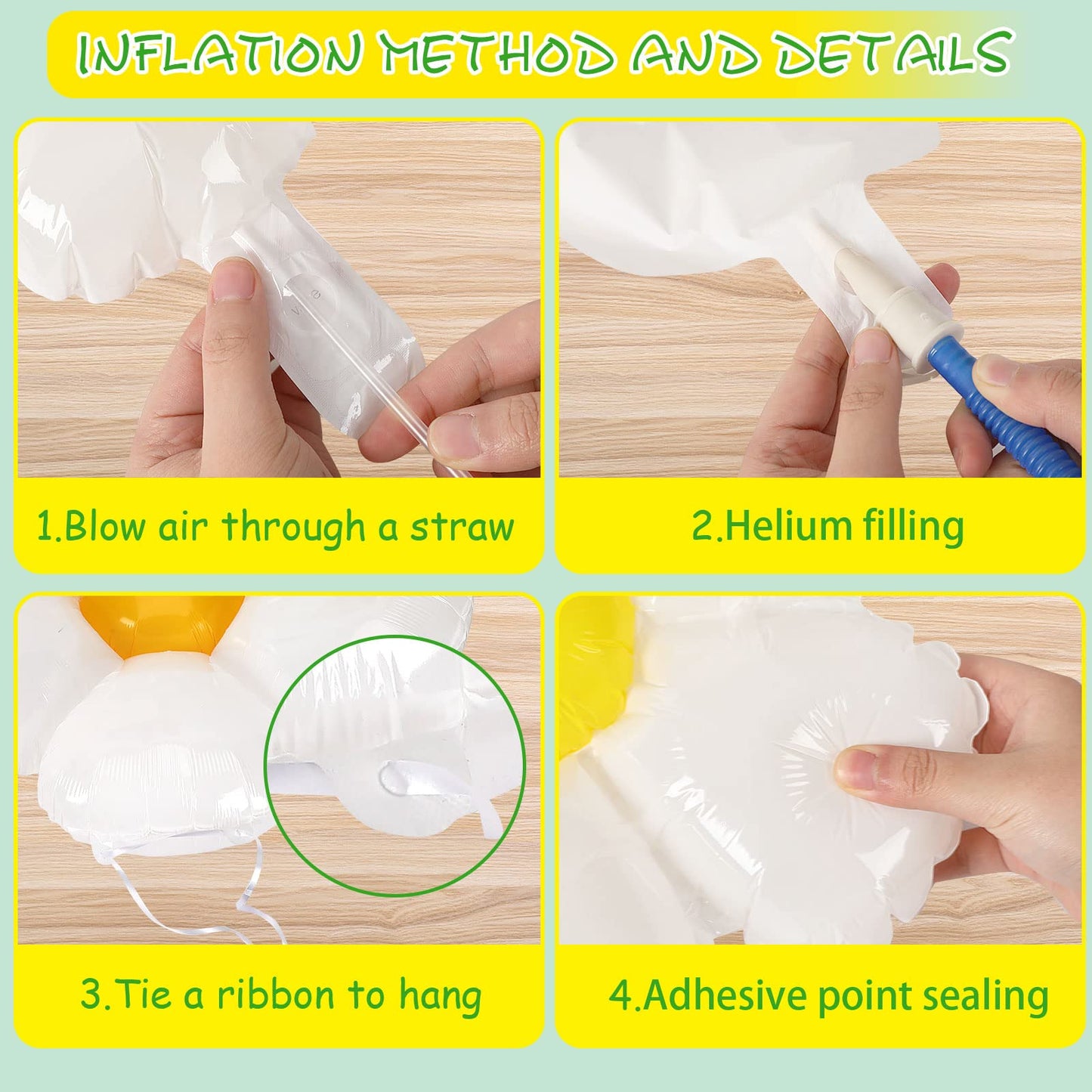 Novwang Daisy Balloons, 18Pcs White Daisy Flower Balloons Party Decorations For Birthday Wedding Baby Shower Party Decorations Supplies(Huge Balloon X 3, Medium X 5, Small X 10)