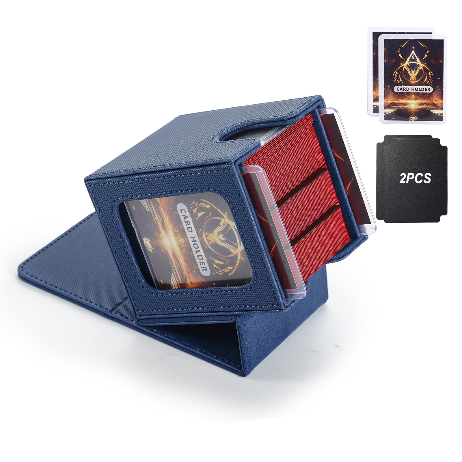 MTG Deck Box, Double Display Window MTG, Commander Deck Box Fits 120+ Single Sleeved Cards, PU Leather Magnetic Closure Card Box