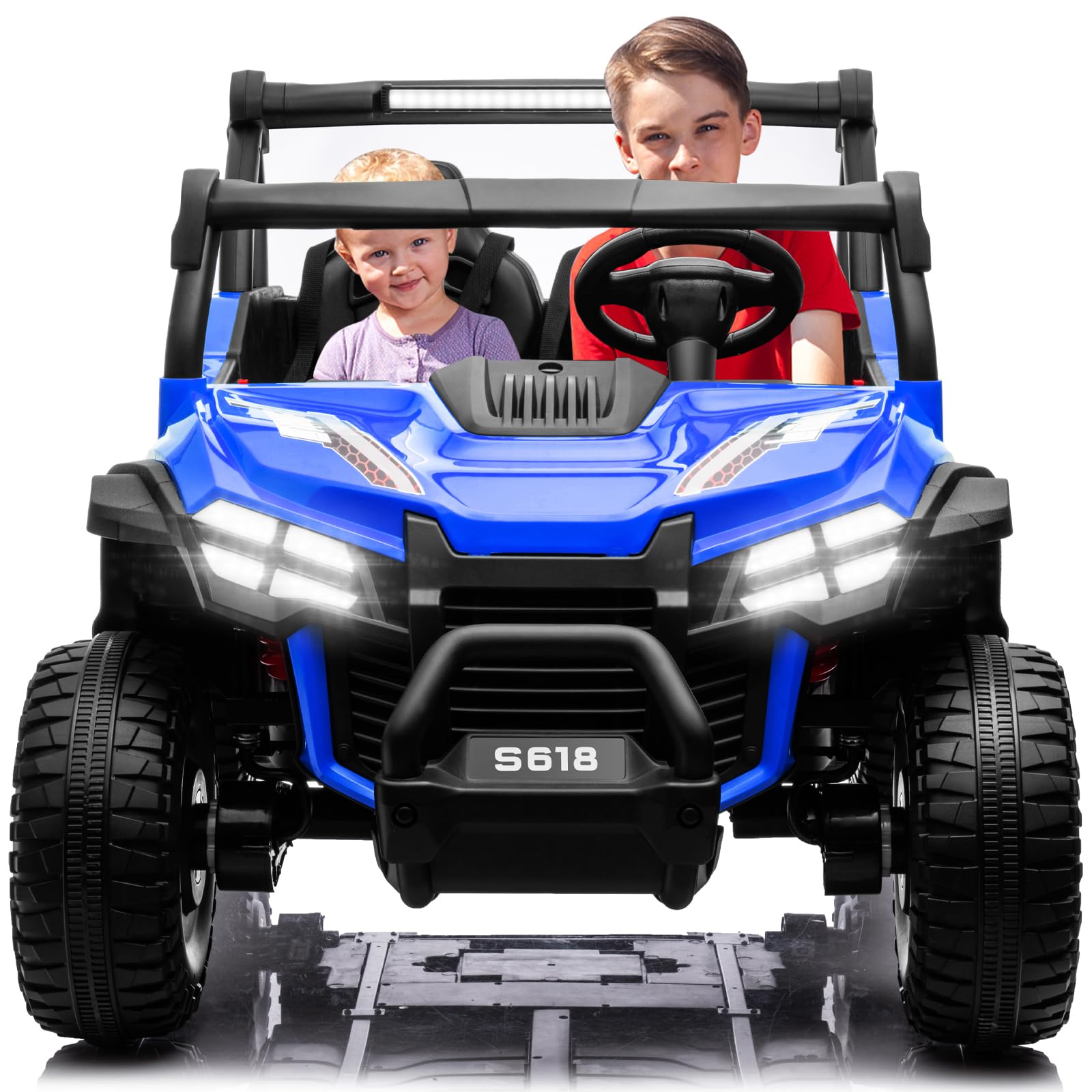 MOLACHI 24V 2 Seater Kids Ride on UTV Car 4WD Battery Powered Electric Vehicle for Kid Ride On Truck with Remote Control Safety Belts 3 Speeds (Blue)