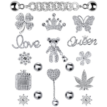 Rhinestone Bling Decoration Charms, Diamond Trend Designer Luxury Cute Jewelry Shoe Accessories For Women Girl Gifts(Silver)