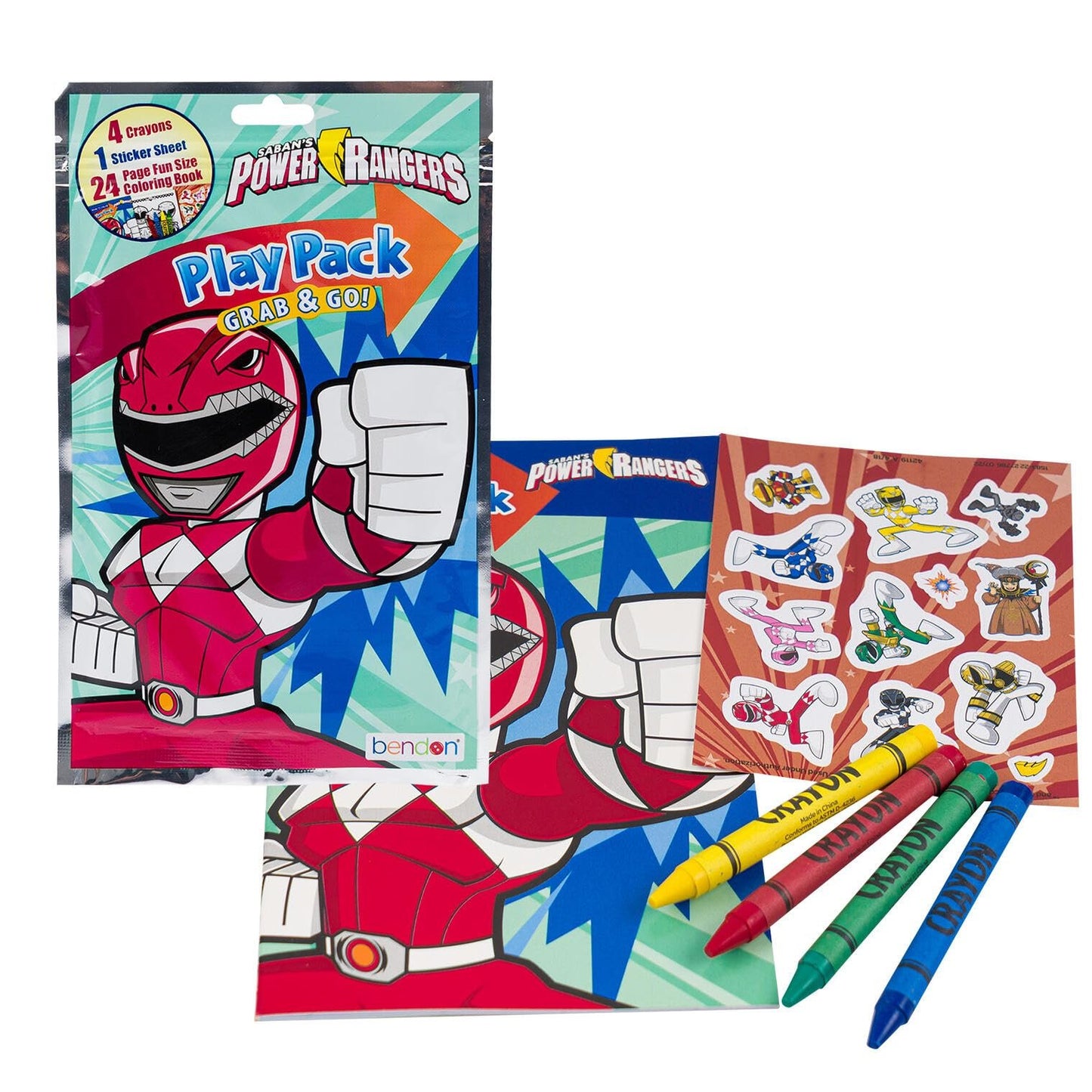 Power Rangers Party Favors Pack ~ Bundle Includes 12 Power Rangers Play Packs Filled with Stickers, Coloring Books, and Crayons