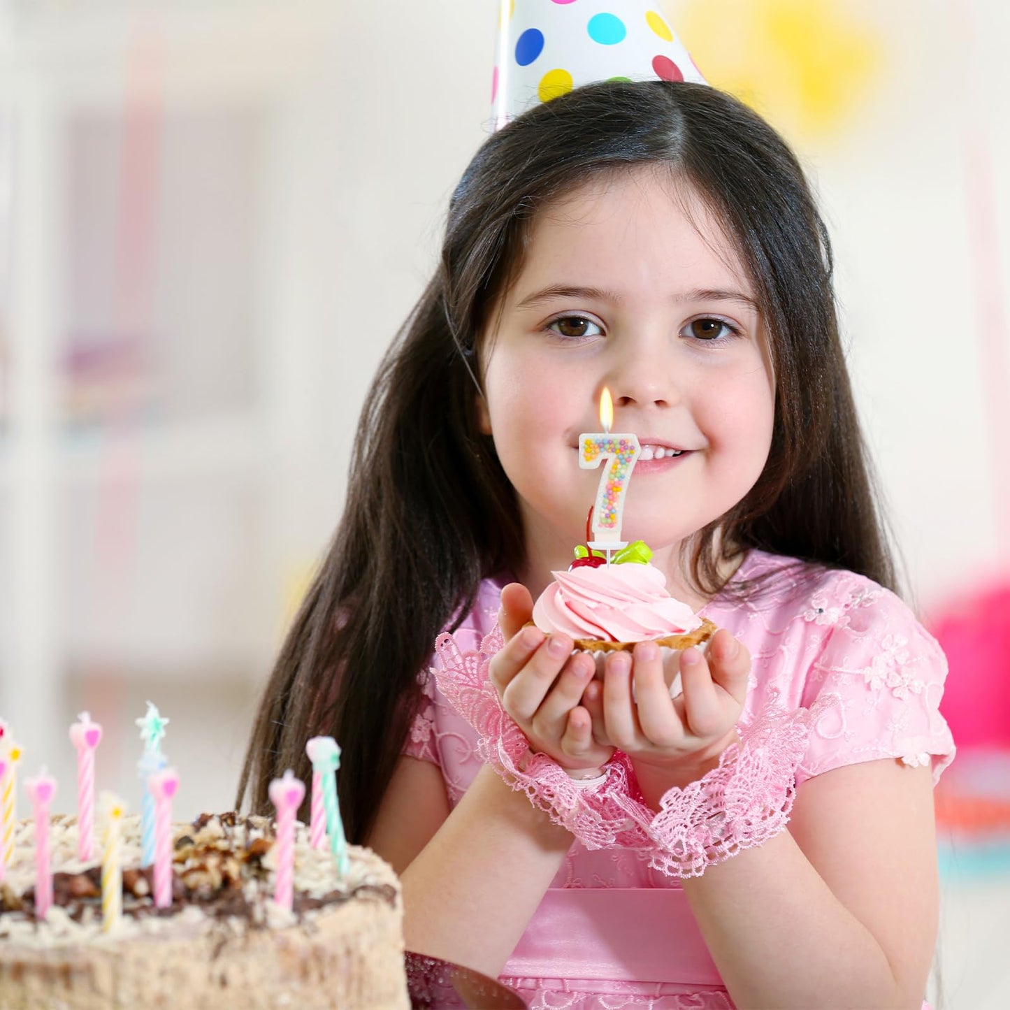 FAMGift Number 7 Birthday Candle - Colorful Macaron Candles, 7 Candle Birthday Girl Women, Sweet Theme Birthday Party Supplies,