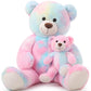 Tezituor Giant Teddy Bear Stuffed Animal 39In, Large Teddy Bear Mommy With Baby, Big Teddy Bear Stuffed Bear For Kids, Girlfriend On Mother'S Day, Valentine, Christmas, Baby Shower, Tie-Dye Pink