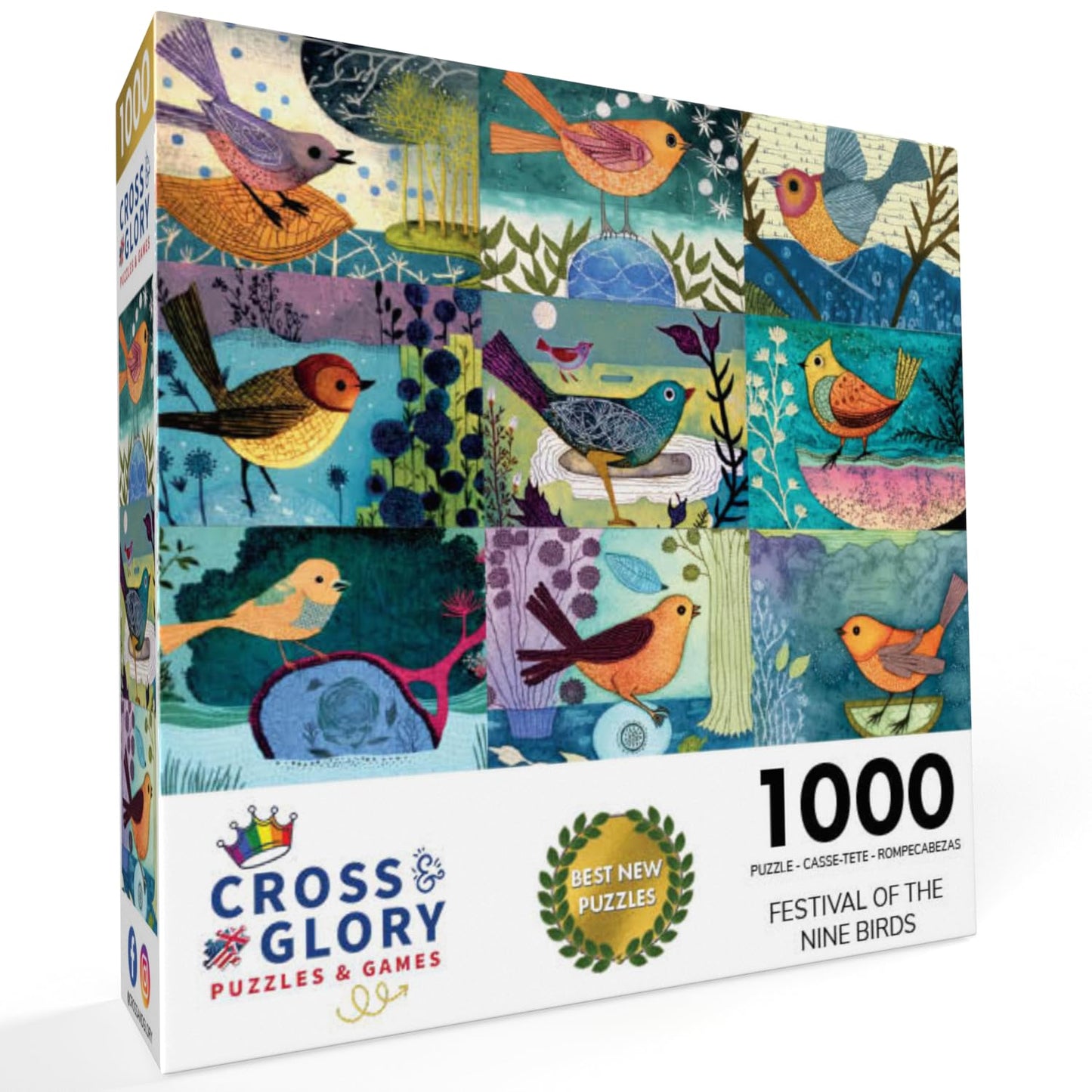 Cross & Glory - Festival Of The Nine Birds - 1000 Piece Jigsaw Puzzle | Colorful Collage Of Individual Bird Artwork | Vibrant And Unique | Superb Gift For Bird Enthusiasts