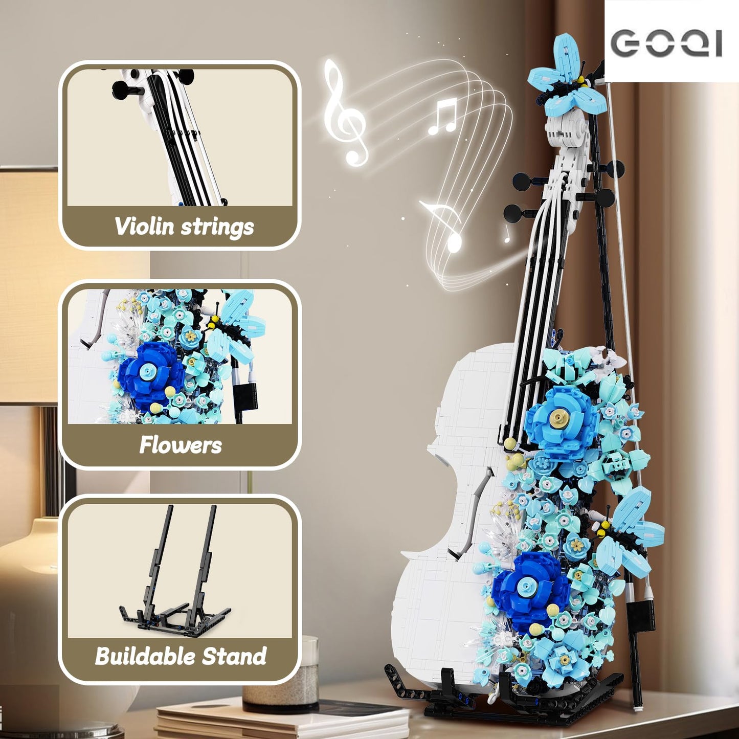 goqi Violin Toy Building Set  1419+ Pieces Musical Instrument Building Block Set Compatible with Lego  Violin Model Toy Gift for mature-themed & Music Lovers