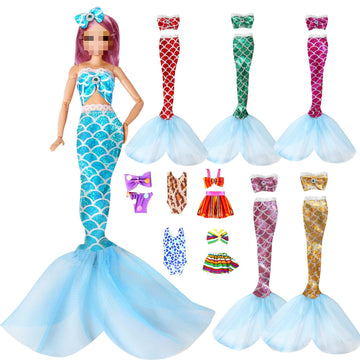 Sparkling Mermaid Doll Clothes Set - 11.5 Inch Doll Fashion Dresses For Girls - 11 Pcs Dolls Swimsuit Mermaid Clothes And Access