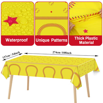 Qyeahkj 24 Guests Softball Party Decorations Paper Plates And Napkins Tablecloth Set Softball Disposable Birthday Party Tablewar