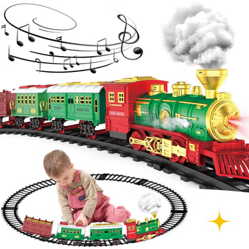 Gretex Electric Train Set With Smoke And Light For Toddlers Age 3 4 5 Year Old: Christmas Train Sets For Around The Tree With Adjustable Sound And Music Christmas Birthday Gift For Kids Age 6 7 8+